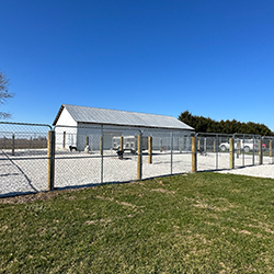 outside view of the kennel and airing yards at Rural Route Retrievers Fairmount Illinois